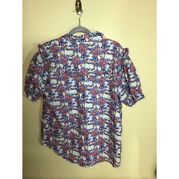 Kate Quinn Girls Cotton Button up Floral Ruffle Top Sz.XXL/ Women Med Blue NWOT - Picture 6 of 12